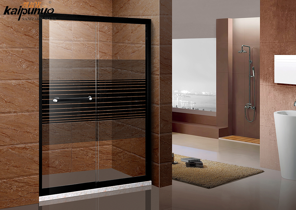 Góc phòng tắm đương đại khung đen cửa kính tắm trượt màn cửa để bán